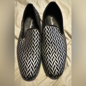 Men's Black and Silver Slip-On Shoes